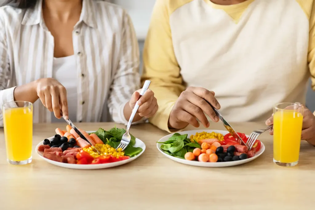 Anti inflammatory diet with healthy foods like vegetables, avocado, olive oil and fish
